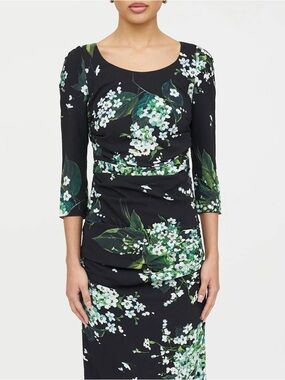 Dolce & Gabbana silk Lilly of the valley print dress floral knee ruched cocktail